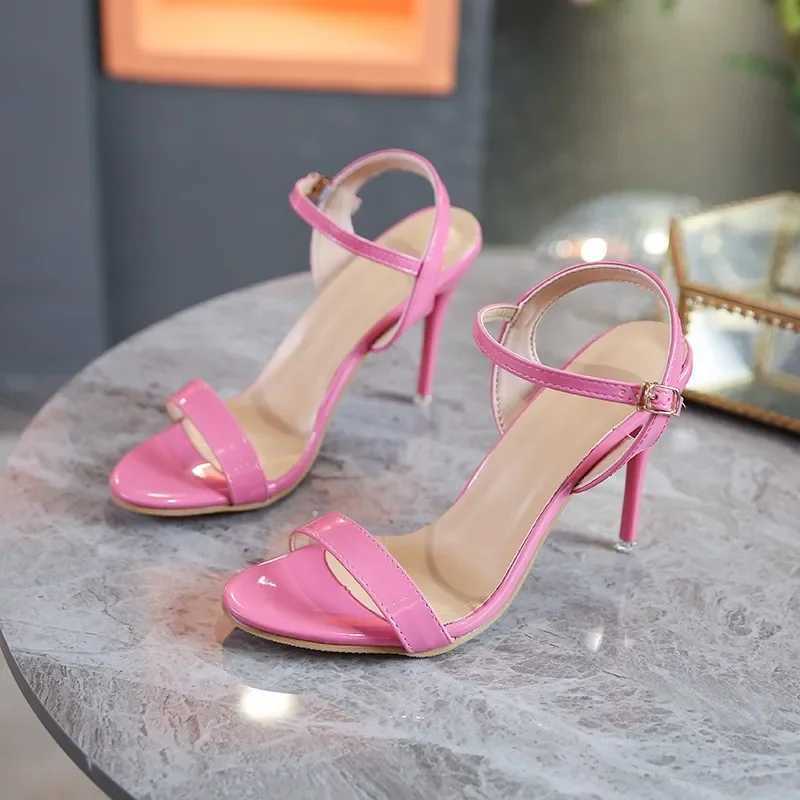 Large size 35-45 Fi ping pong womens shoes 2025 new solid color slim high-heeled sandals high-quality Fi sandalsXJ250410