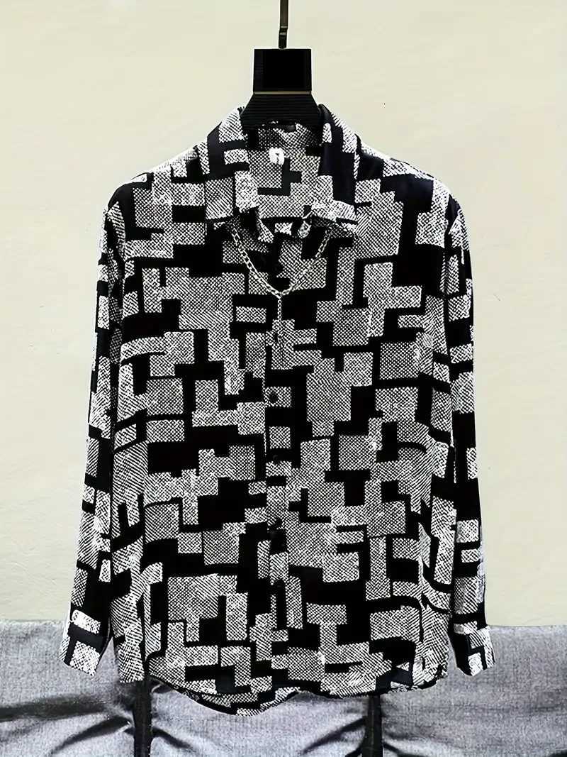 Long Sleeve Shirt Mens Black Series 3D Printed Fashion Casual Business Shirt Mens And Womens Oversized Breathable Lapel Shirt K251110