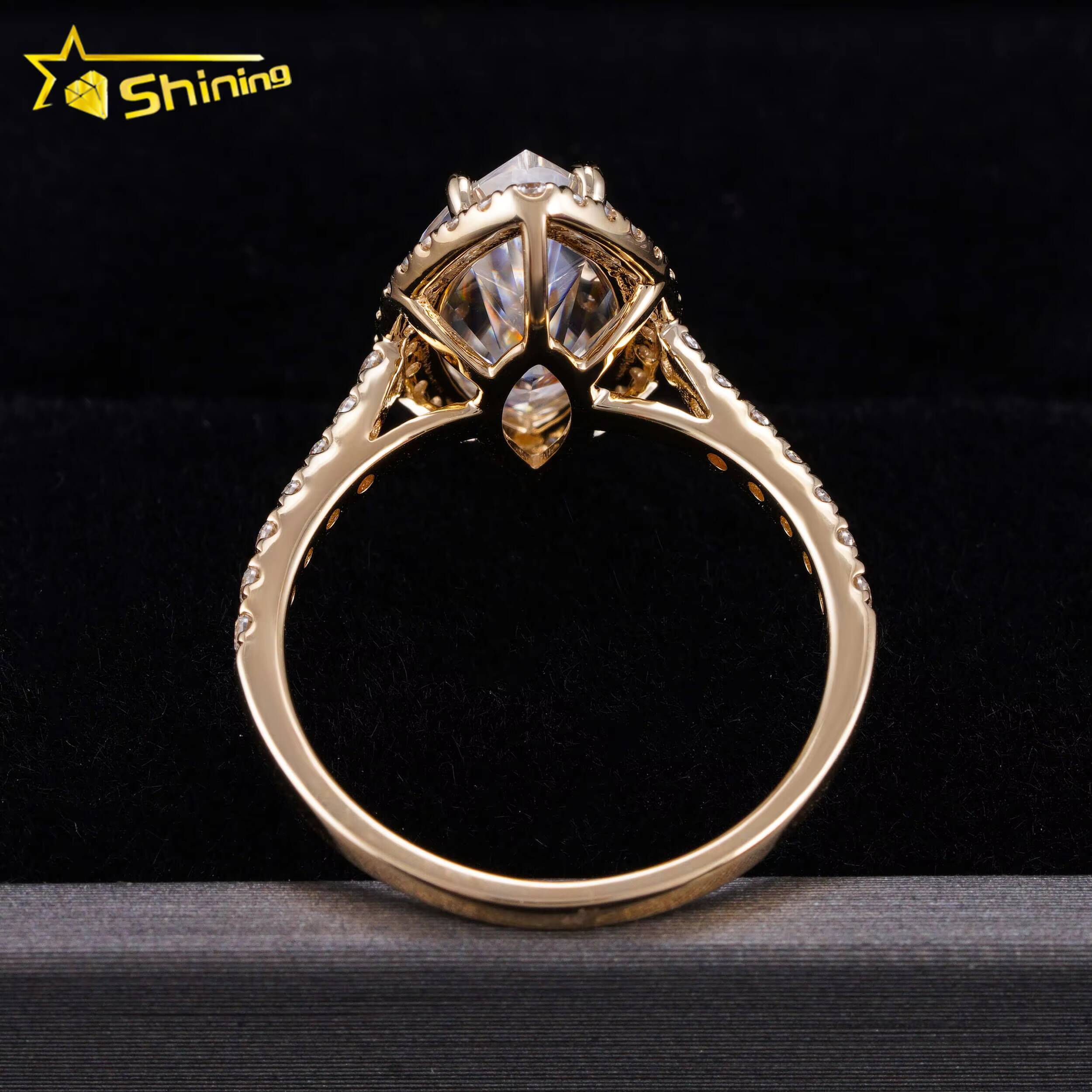 GRA Certificated 14K Gold 3CT Halo Marquise VVS Moissanite Diamond Ring Custom Women Fine Engagement Wedding Rings