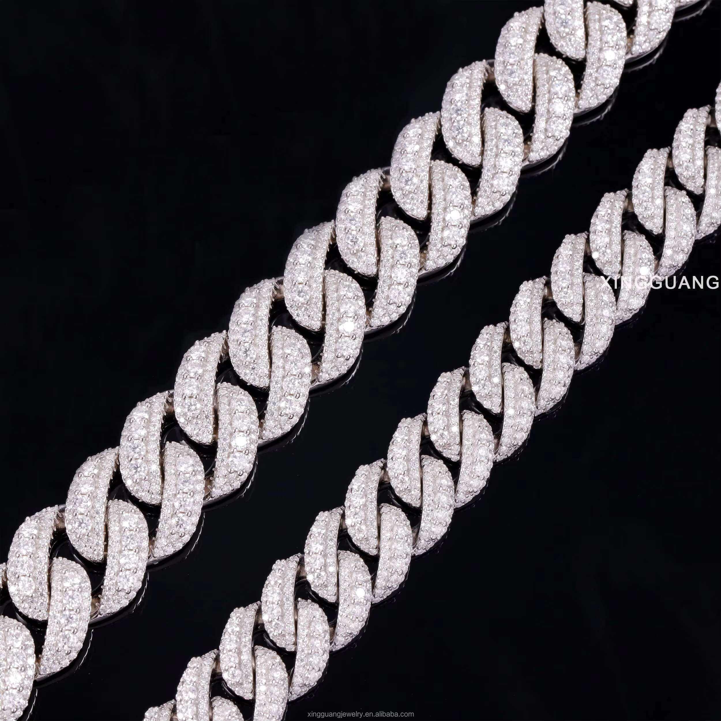 XG New Arrived 18mm14 mm Curved Cuban Chain Hiphop Cuban Link Chain for Men Silver Fine Jewelry Necklace Moissanite Cuban Chain