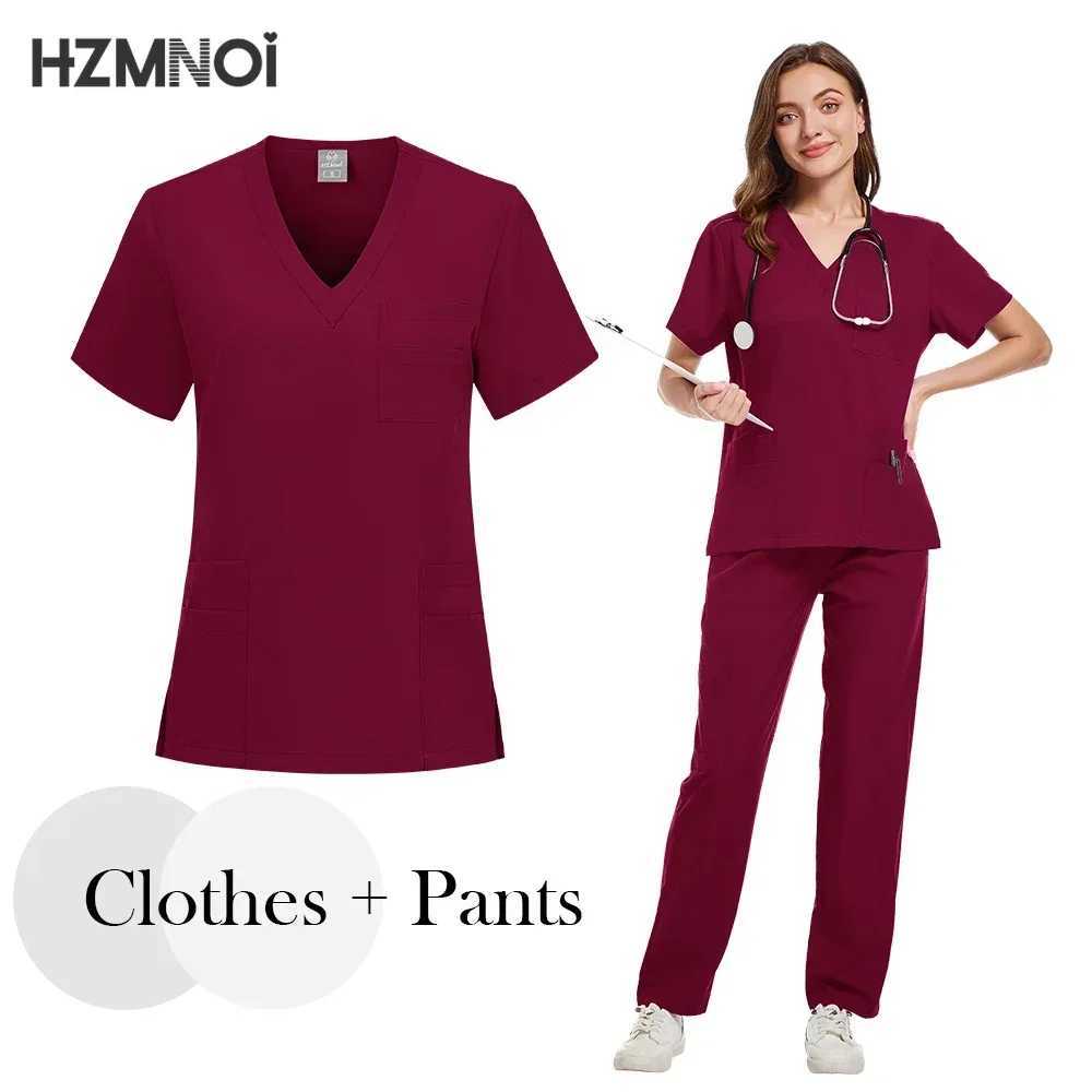 New Nurse Uniforms Elasticity Tops Pants Woman Man Scrubs Set Straight Trousers Dental Hospital Clinic Workwear Medical Uniforms X2504101