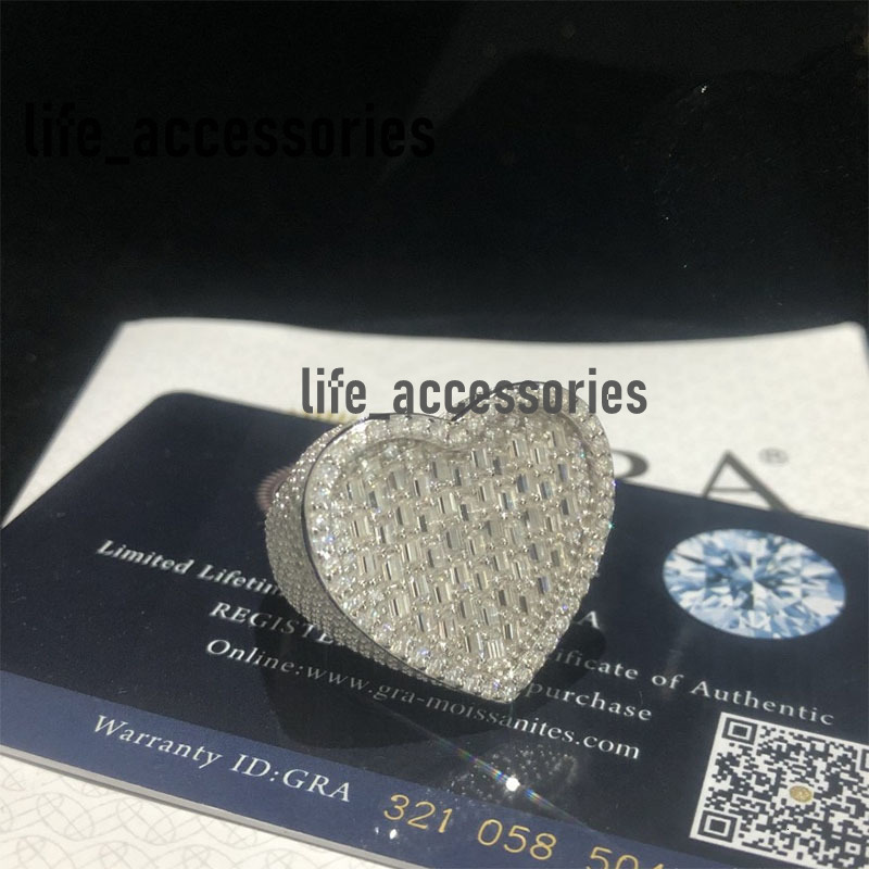 Fashion Silver Full Diamond Heart Moissanite Ring Hip Hop Couple Rings