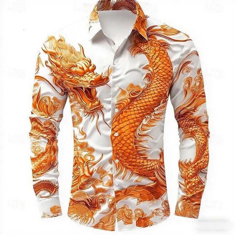 multicolour Dragon Mens Long Sleeve Shirt Button Fashion Casual Shirt Vacation Everyday Spring Lapel 3D Printed Mens Clothing K251110