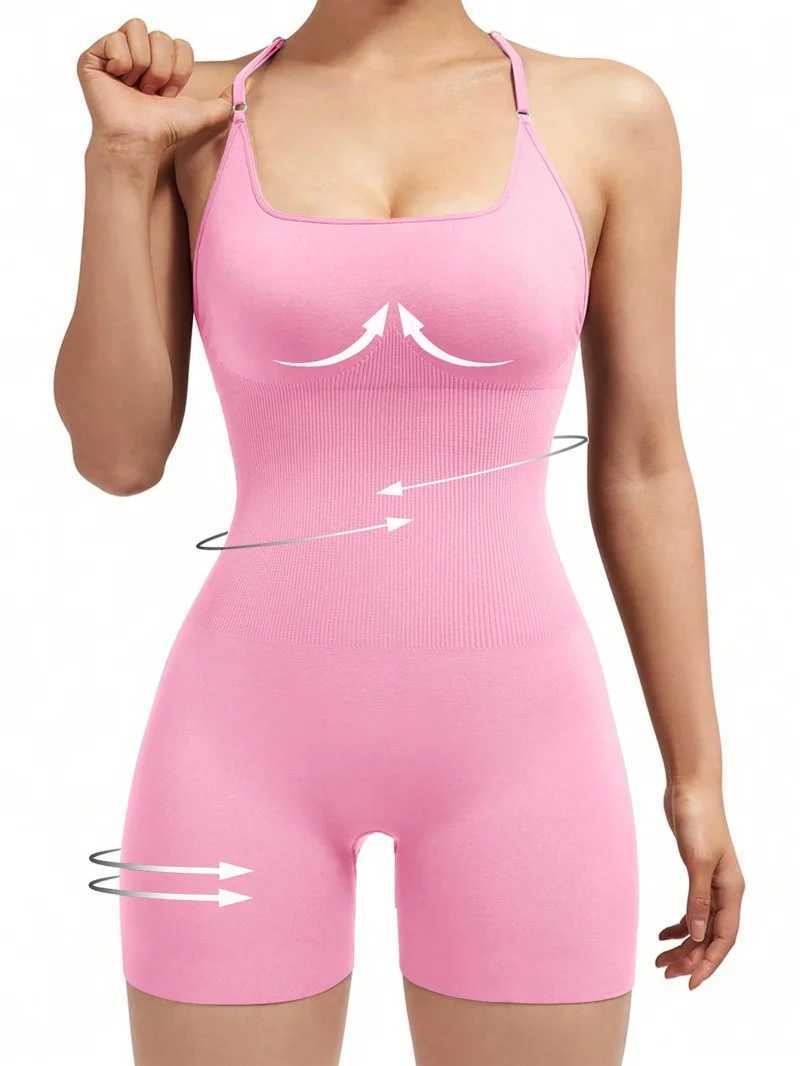 Sexy fitness jumpsuit womens cross adjustable sports Playsuit running one-piece yoga suit Scrunch shorts backless jumpsuitW250411