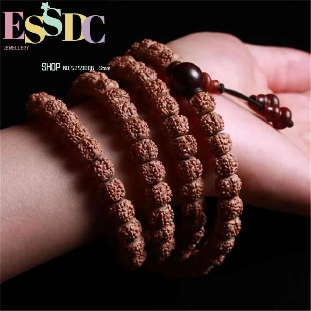 High Quality Natural Five-petal Tibetan 108 Rudraksha Beads Mala Lobular Red Sandalwood Triplet Buddhist Jewelry Yoga Bracelet