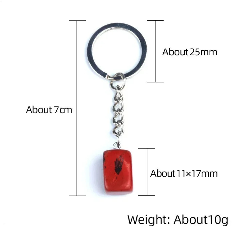 10pcs mixed 16mm rectangular cubic natural stone keychain treatment crystal car decoration keychain 250409