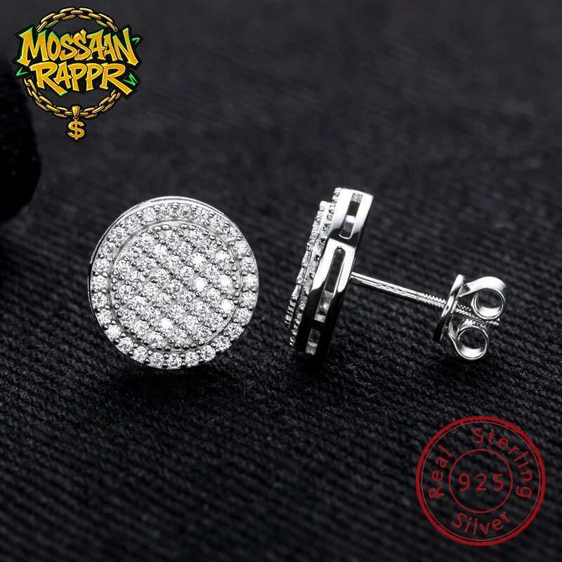 MossanRappr 0.7cttw Moissanite Bling Round Stud Earrings 925 Sterling Silver Fashion Hip Hop Jewelry Gifts for Women and Men