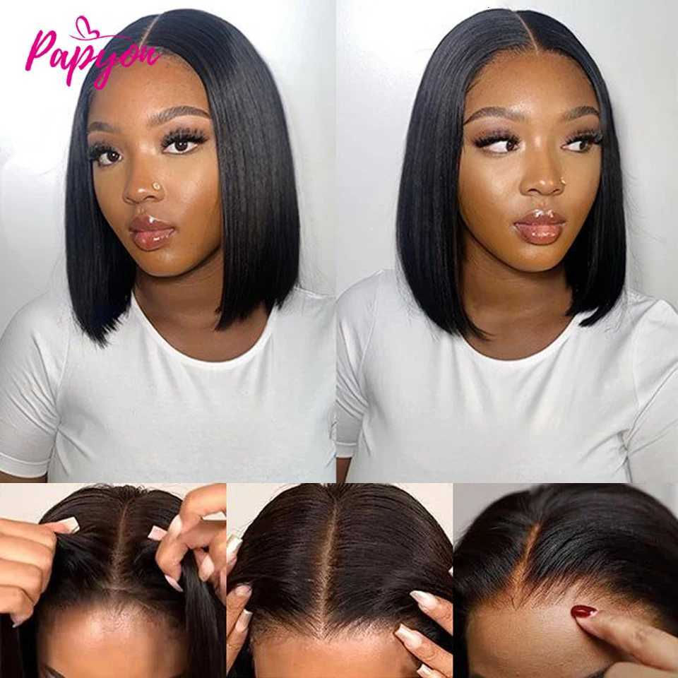 Short Bob Wigs Straight Glueless Wig Ready To Wear Human Hair Wigs Pre Cut 4x4 Elastic Drawstring Upgraded No Glue Lace Air WigT251111