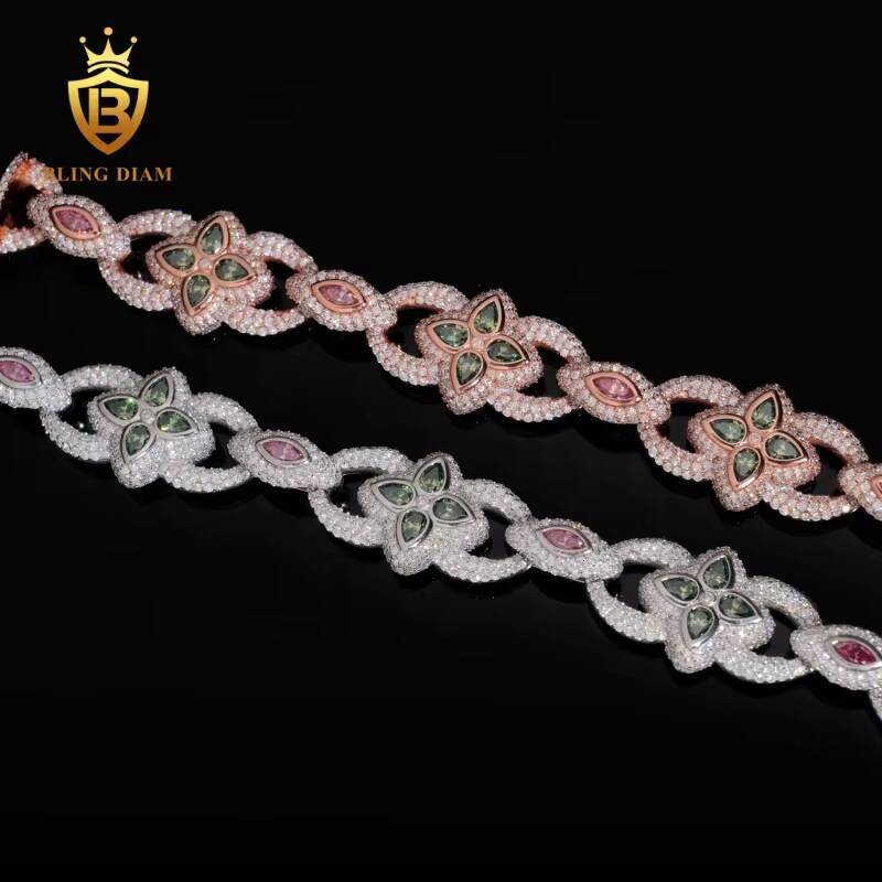 D Color VVS Moissanite Diamond Sterling Silver 925 20MM Lab Grown Diamond Bracelet Moissanite Cuban Link Bracelet