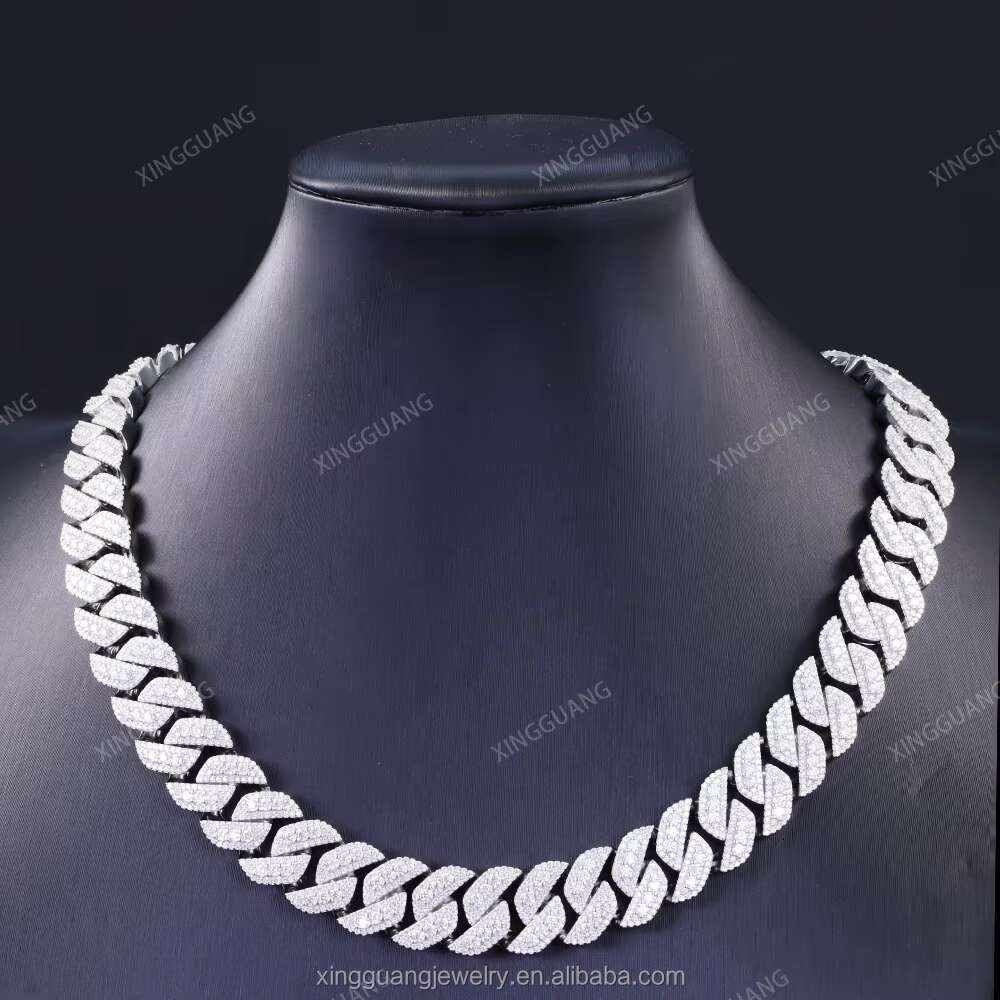 XG Pass Diamond Tester 15mm Wide Moissanite Cuban Chains Silver Plated Gold Iced Out Vvs Moissante Chains Necklaces for Men