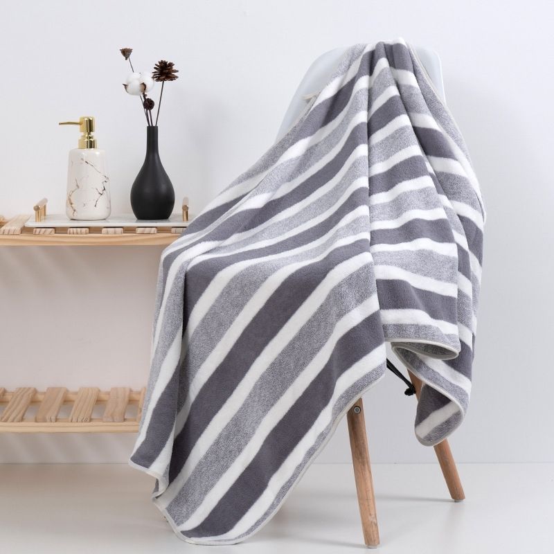 Extra Thick Velour Bathroom Linen for Adults Durable Non-Pilling Stripe Patterned Towel