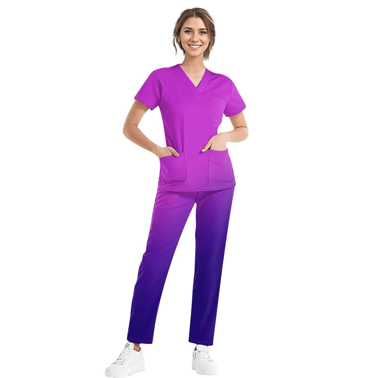 Medical Uniform Fashion Womens Matte Set Stretching Soft Y Collar Top Pants Hospital Pet Clinic Doctors Compare Colors X250410