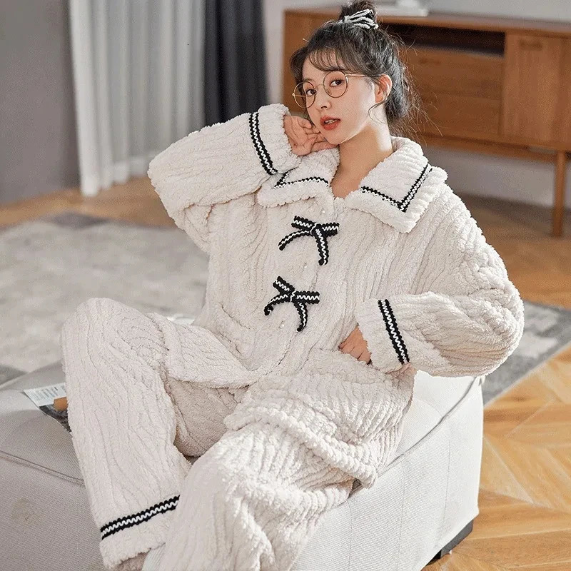 2Pcs/set womens pajamas autumn and winter students home wear padded and thickened warm princess clothes womens clothing 251106