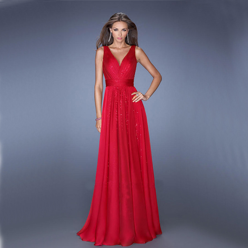 2025 women's V-neck backless waist mesh evening dress, long skirt