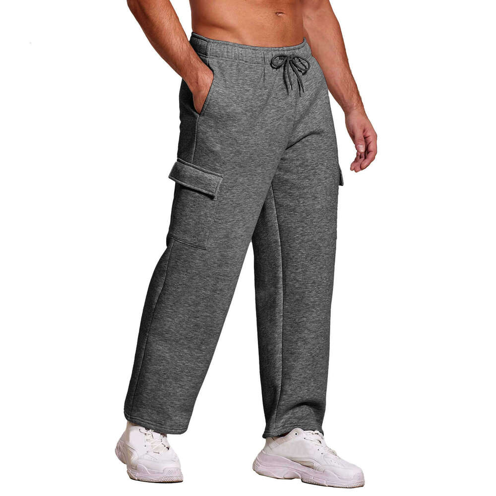 Winter Fleece-Lined Thickened European And American Multi-Pocket Pants Knitted Loose Men's Straight-Leg Casual Sweatpants a5bf 70d3