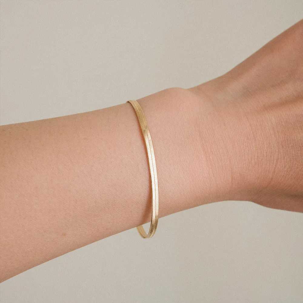 eManco Women Trend Classic Snake Chain Bracelet Gold Color Width 2/3/4/5MM Stainless Steel Chain Bracelet For Women Jewelry GiftC250410