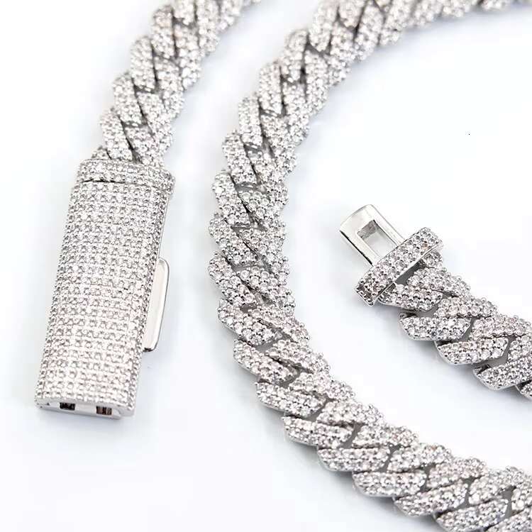 Factory Wholesale 925 Silver Cuban Chain 10mm 2 Rows Wide GRA Certificate VVS Moissanite Cuban Gold Plated Cuban Link Chain