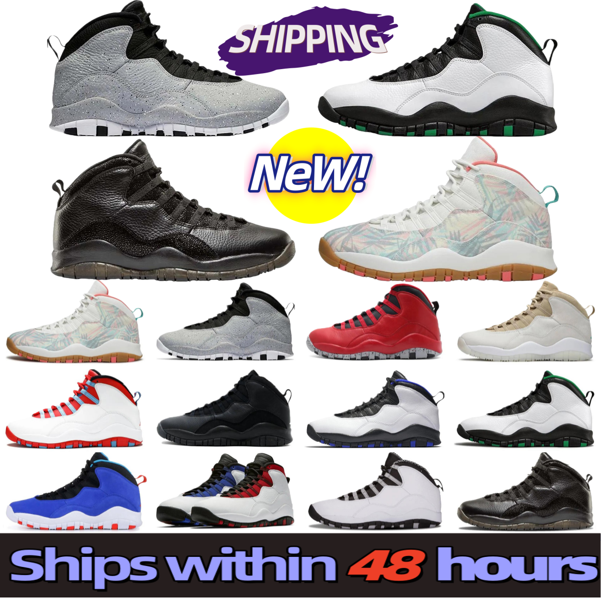 Free delivery of J10 men's basketball shoes, jump 10S sneakers, black, white, gray, red, blue designer style classic outdoor casual sports shoes size 36-46