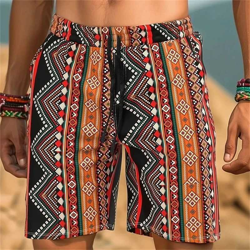 2025 New Mens Beach Shorts with African Tribal Pattern Summer Hawaiian Shorts 3D Printed Breathable Fitness Shorts Swimming TrunkW250410