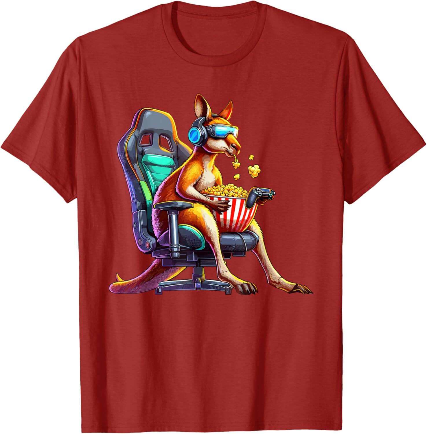 T shirt for Mens Kangaroo Popcorn Animal Gaming Controller Headset Gamer Graphic Tee Casual Tops Clothes Short sleeve Fashion patterns