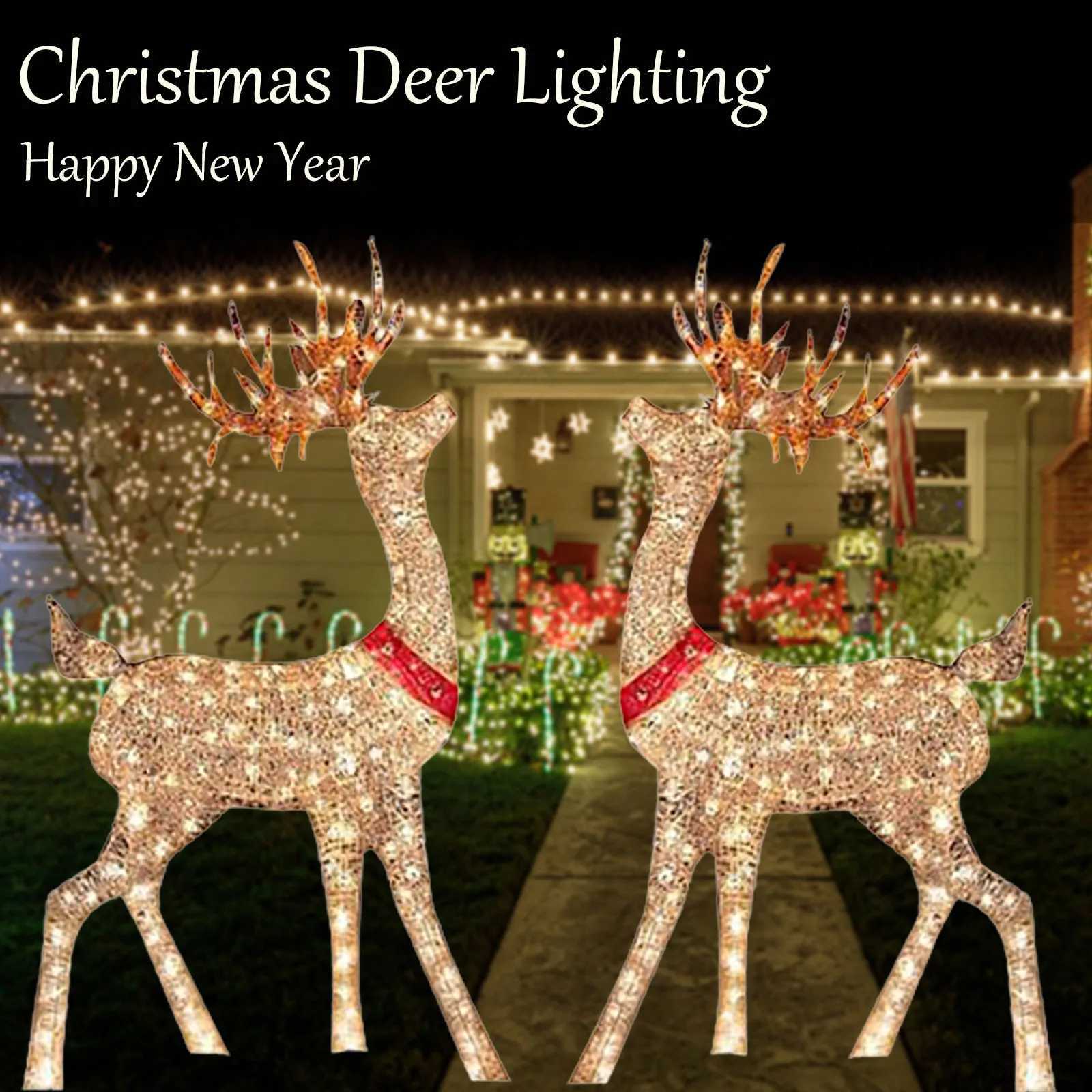 Christmas Christmas Outdoor Cute Deer Lighting Lighted Christmas Deer Sleigh Outdoor Yard Decoration Winter Decoration For Front Yards Y251111