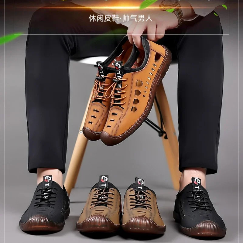 Mens Sandals Fashion Pu Leather Beach Slippers Summer Breathable Sandals Mens Outdoor Non slip Mens Casual Shoes 250408