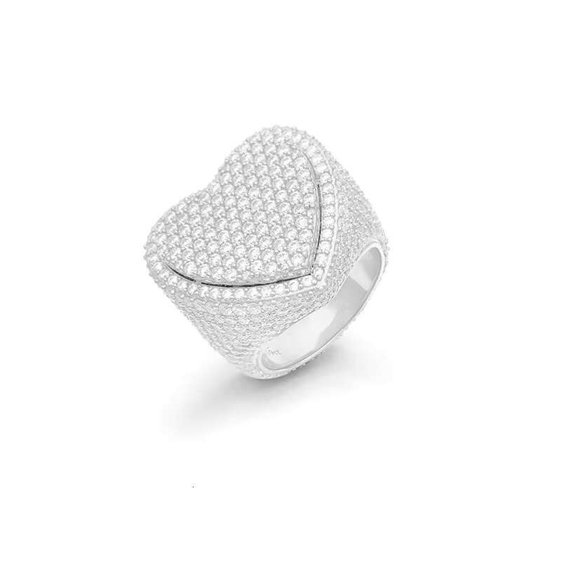 Hip Hop Gold Plated Jewelry Iced Out Diamonds Small Round Moissanite Heart Ring for Men