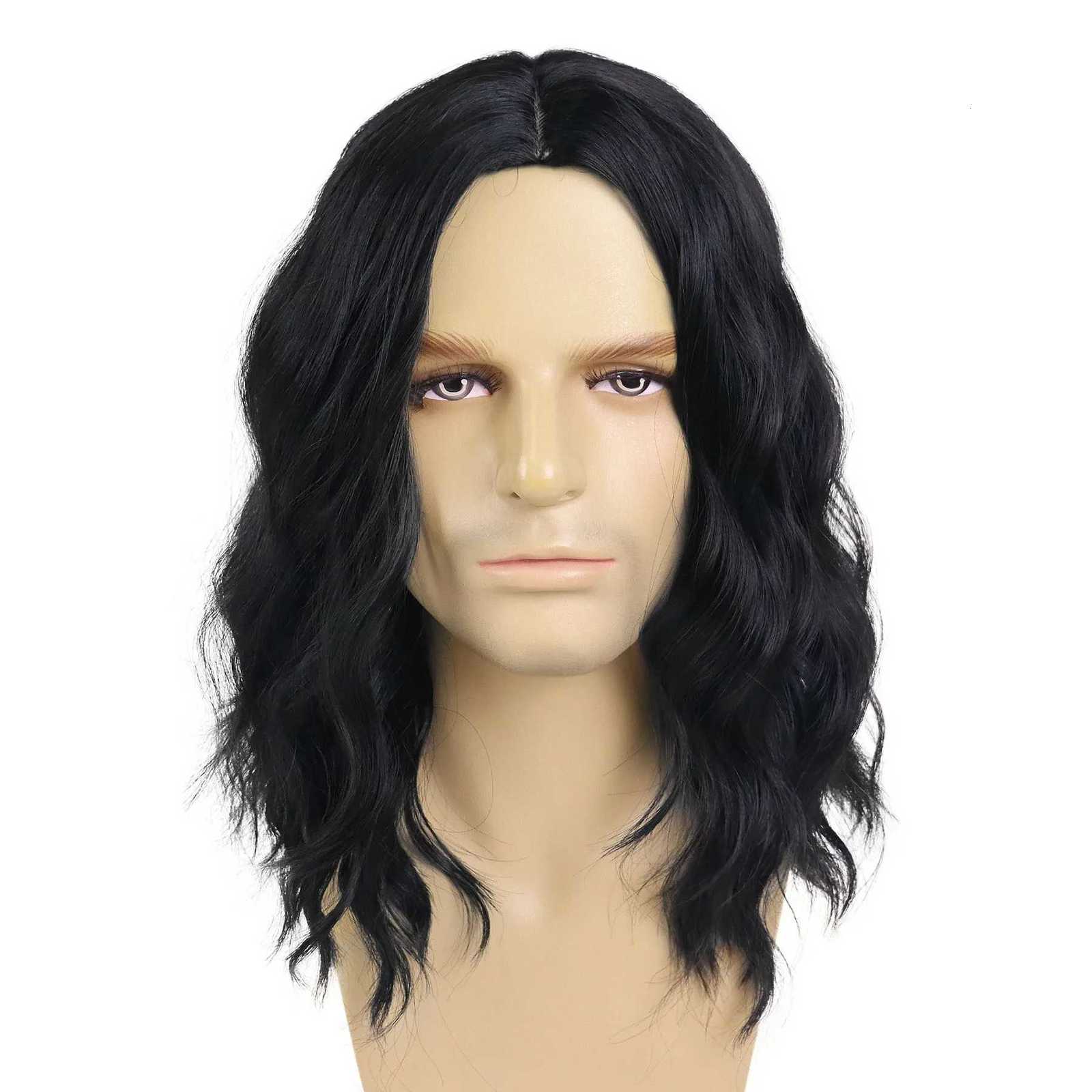Synthetic Man Black Wigs 16 Inch Shoulder Length Curly Wave Hair Funny Wigs for Men Daily Halloween Costume Party 80s Rocker WigT251111