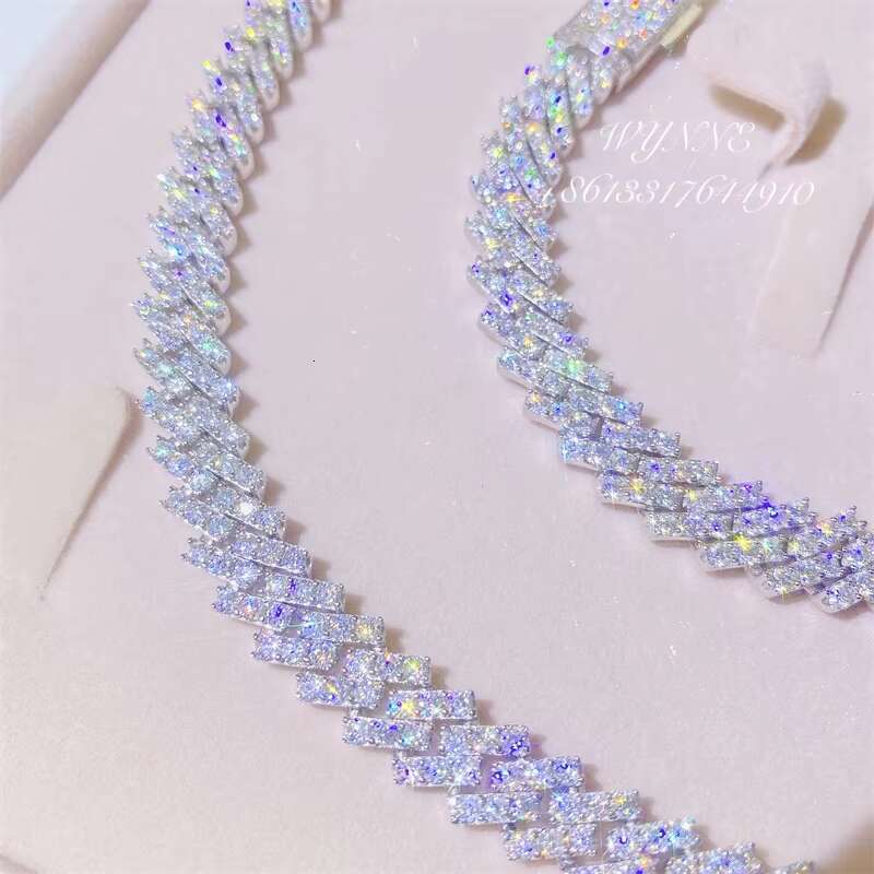925 Sterling Silver 8mm/10mm/13mm Prong Setting Iced Out Moissanite Diamond Cuban Link Chain