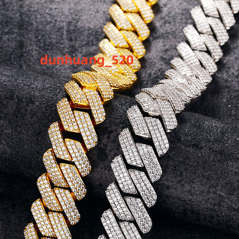 925 Silver Vermeil Iced Out Diamonds Moissanite Necklace 3 Rows 20mm Cuban Link Chain Necklace Bracelet Hip Hop Jewelry for Men