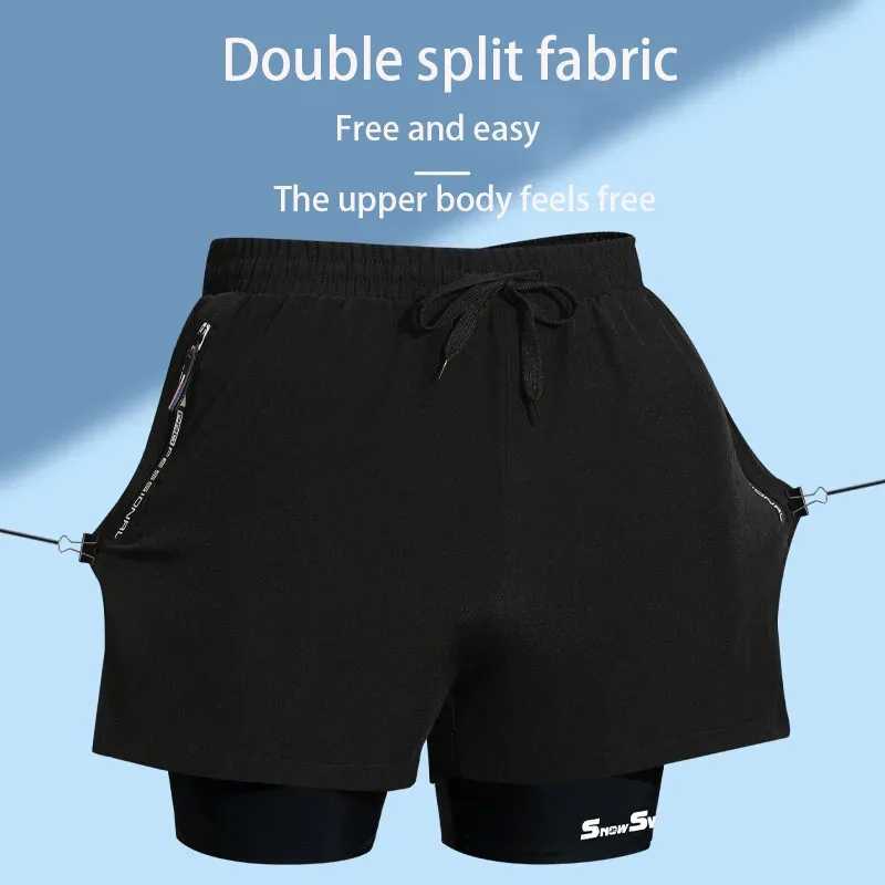 Mens swimming pants double-layer flat angle adult quick drying anti awkward swimming pantsW250410