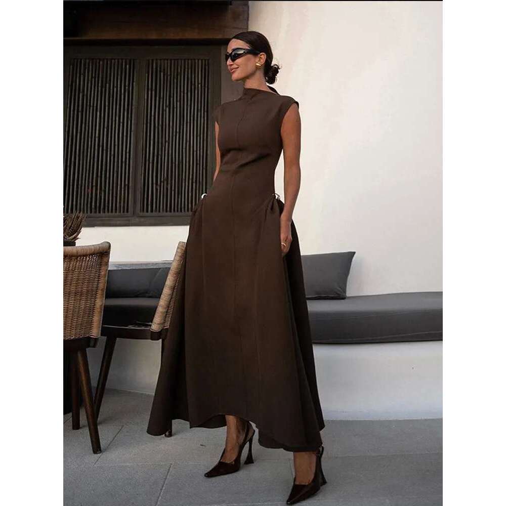 2025 Summer Solid Irregular Hem Patchwork O Collar Evening Women Contrasting Vestidos Female Elegant Partyclub Dresses