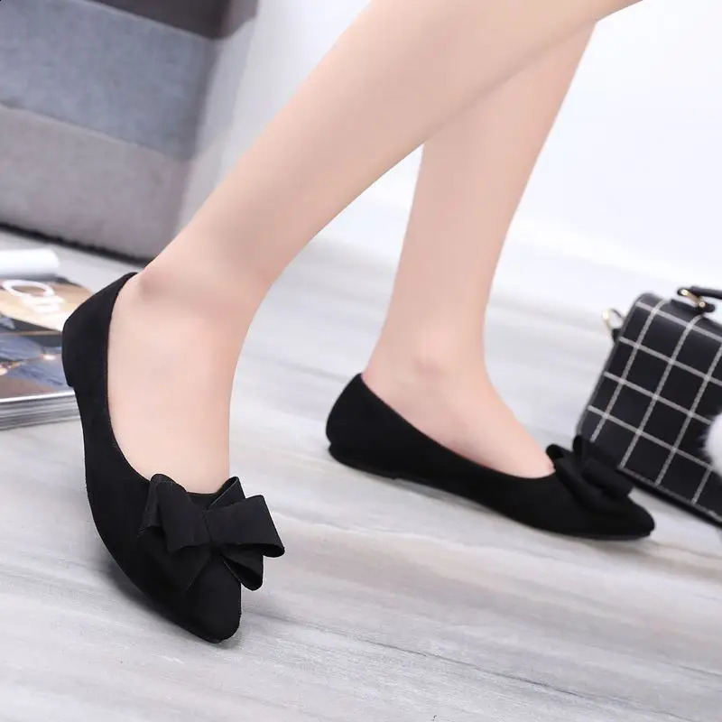 Women Fashion Green Bow Tie Flock Flat Shoes Zapatos De Mujer Lady Casual Black Office Party Shoes Sapatos Femininas A99 250410