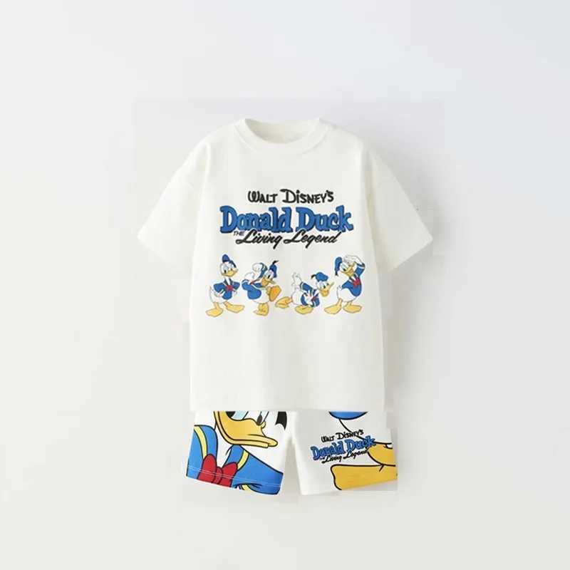 Baby Clothing Set Childrens Cotton Summer Newborn Boys and Girls Baby Clothing Yellow Duck Top+Childrens Sports SetXJ250410