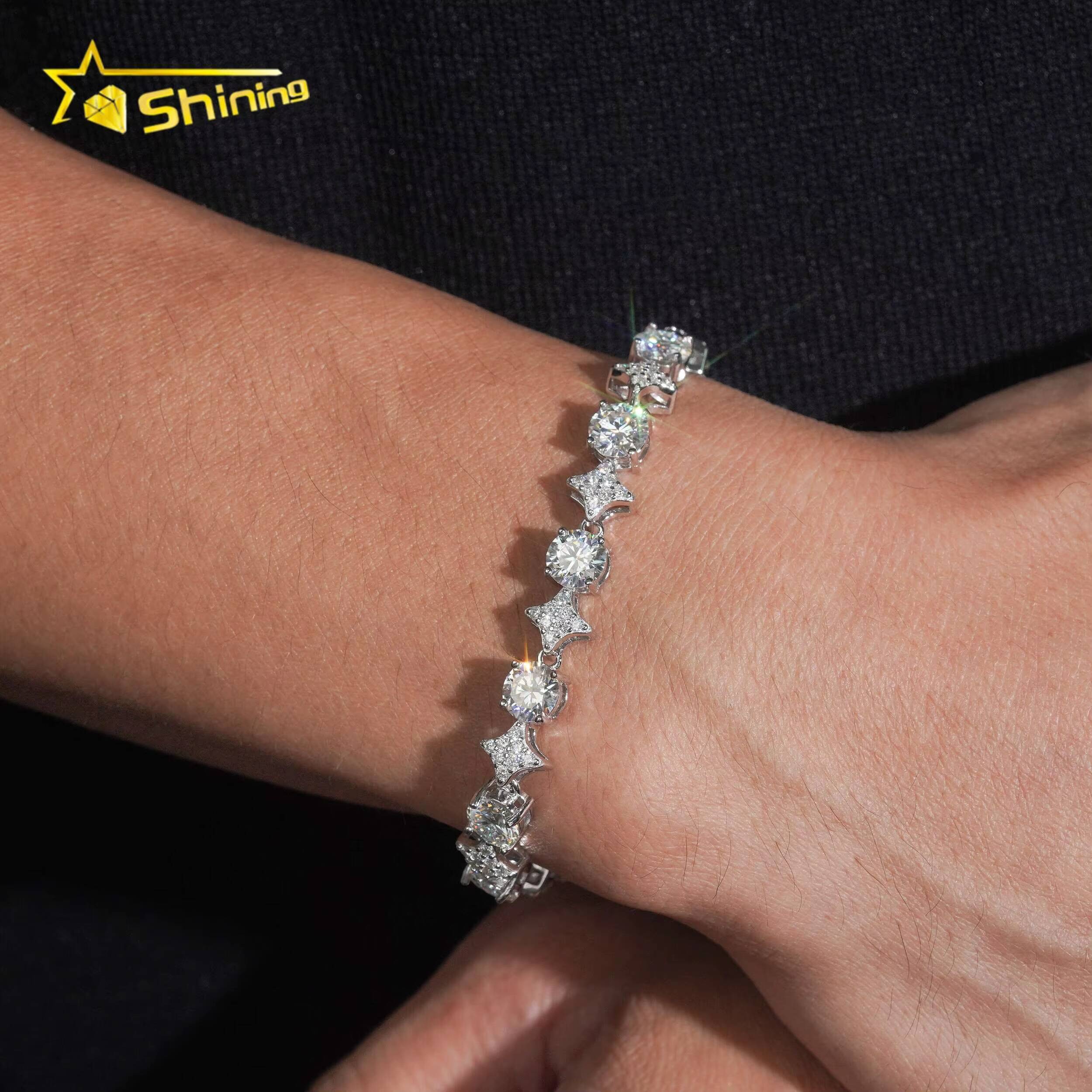 Trendy Iced Out D VVS Moissanite Diamond Bracelet GRA Certificated Custom 925 Silver Bracelet Men Hip Hop Moissanite Jewelry