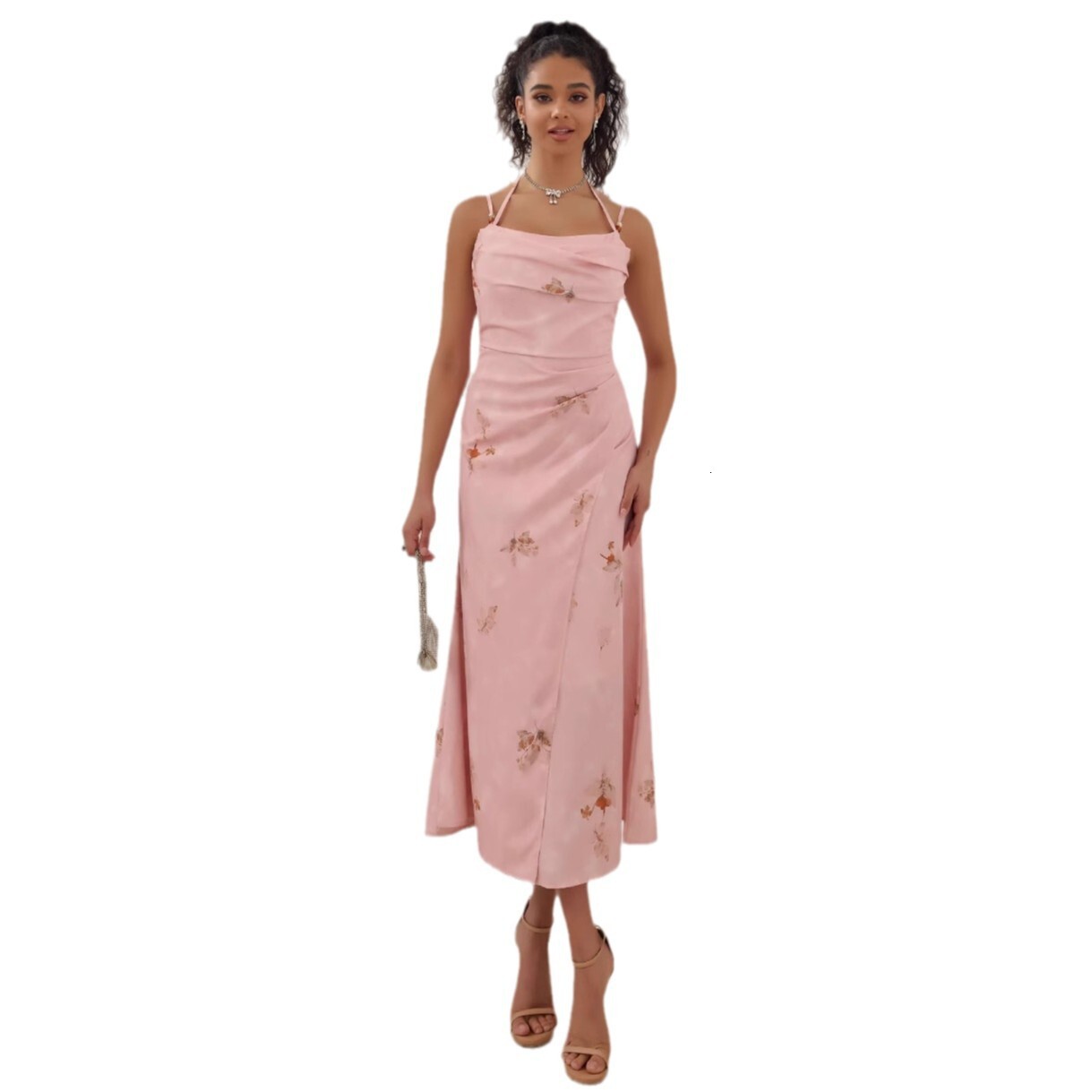 European style 2025 spring and summer new product with high-end temperament, socialite's western-style pink suspender dress for women