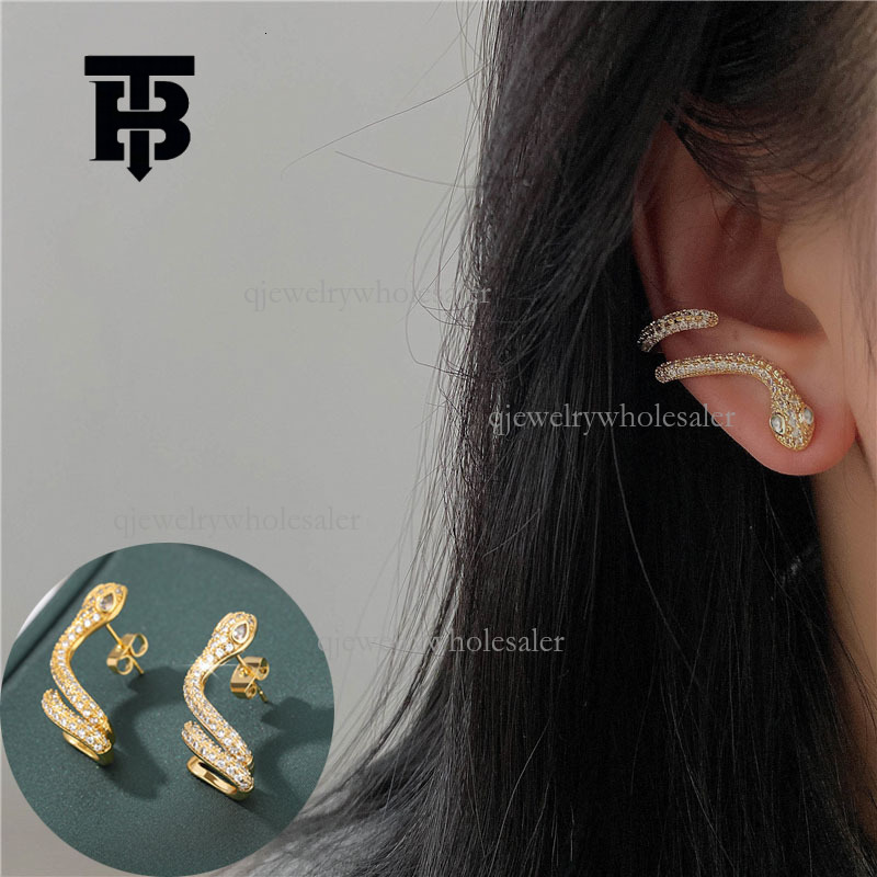 TB BHULAMTE Designer Luxury Serpentine Earrings New European Style Cartilage Clip Personalized Water Diamond Exaggerated Earrings Fashion Women's