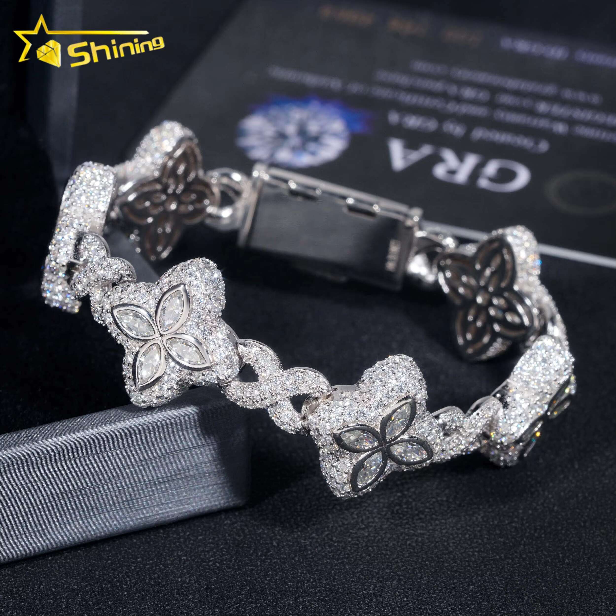 2024 New Arrivals Fashion Fine Jewelry 925 Sterling Silver Vvs Moissanite Diamond Four Leaf Clover Tennis Bracelet