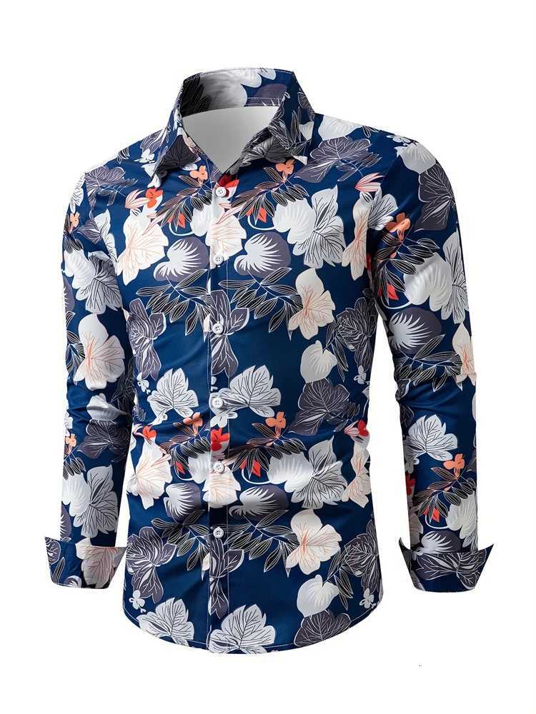 flower Butterfly 3D Printed Lapel Mens Long Sleeve Shirt Slim Button Party Dress Shirt Athletic Casual Fashion Comfortable Top K251110
