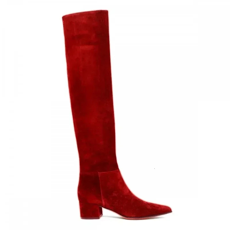 Womens Suede Thick High-heeled Sleeve Knee High Boots European and American Fashion Runway Shoes Shoes 251106