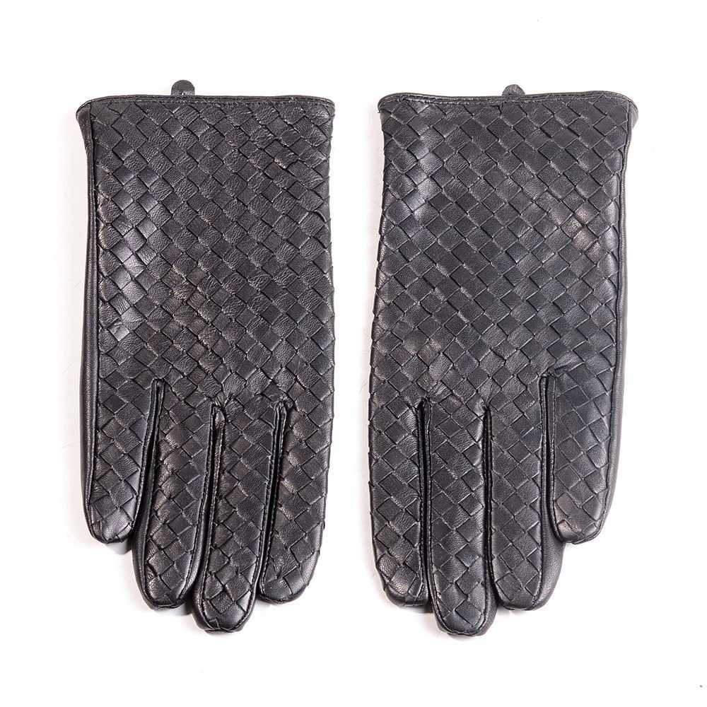 Mens 100 Real Leather Winter Warm Classical Woven Design Lambskin Goatskin Classical Driving Riding Short GlovesW251111