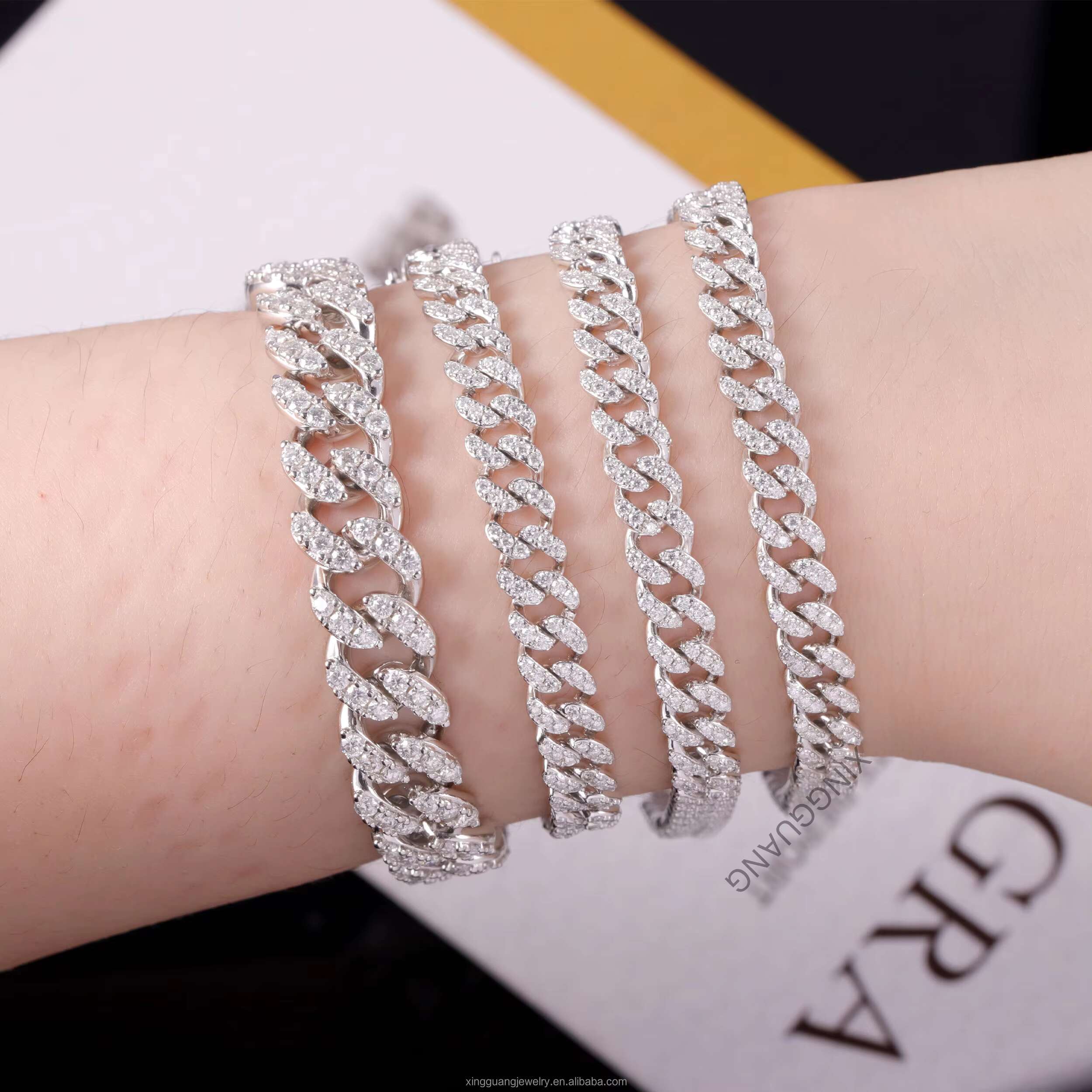 High Quality Hot 925 Sterling Silver 6mm Wide Single Row with VVS Moissanite Diamond Cuban Link Chain Bracelet Men Women Jewelry