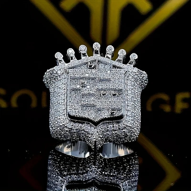 Mens 925 Sterling Silver Ring Vintage King Crown Iced Out Hip Hop Rings White Gold Plated Huge Punk Rapper Jewelry 251107