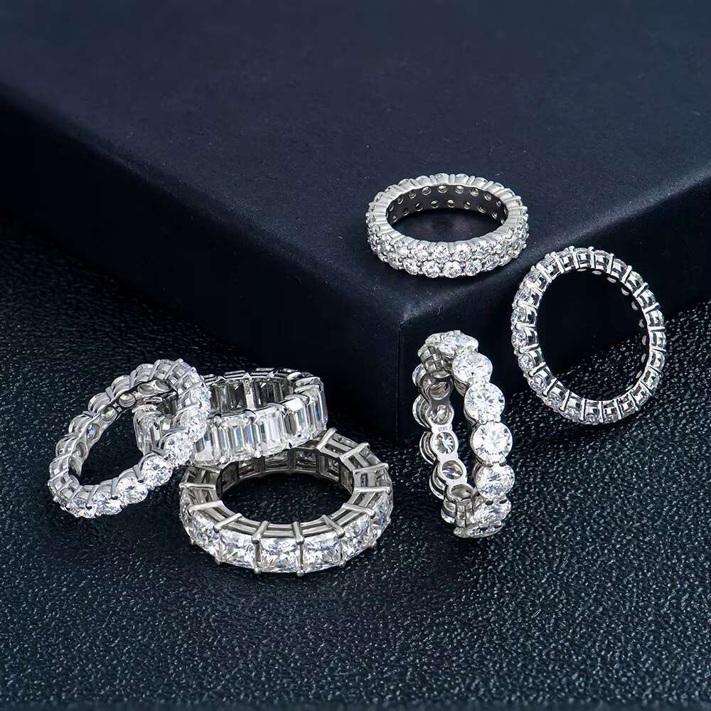 Xingyue Gems Classic Jewelry GRA Certificate Hip Hop 925 Sterling Silver Eternity Band Ring Iced Out Moissanite Ring