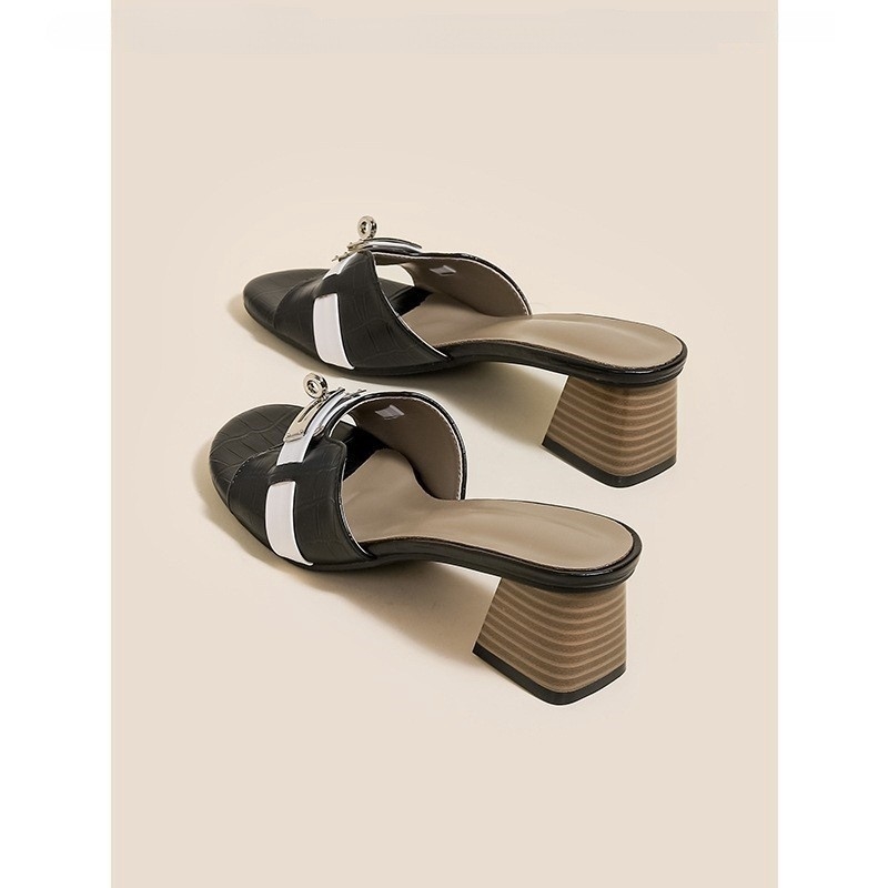 free shipping designer sandals for womens ladies 2025 Summer New Coarse Heel Soft Bottom Small Gold Buckle Fashion Casual Outerwear Size 35-40 for dai