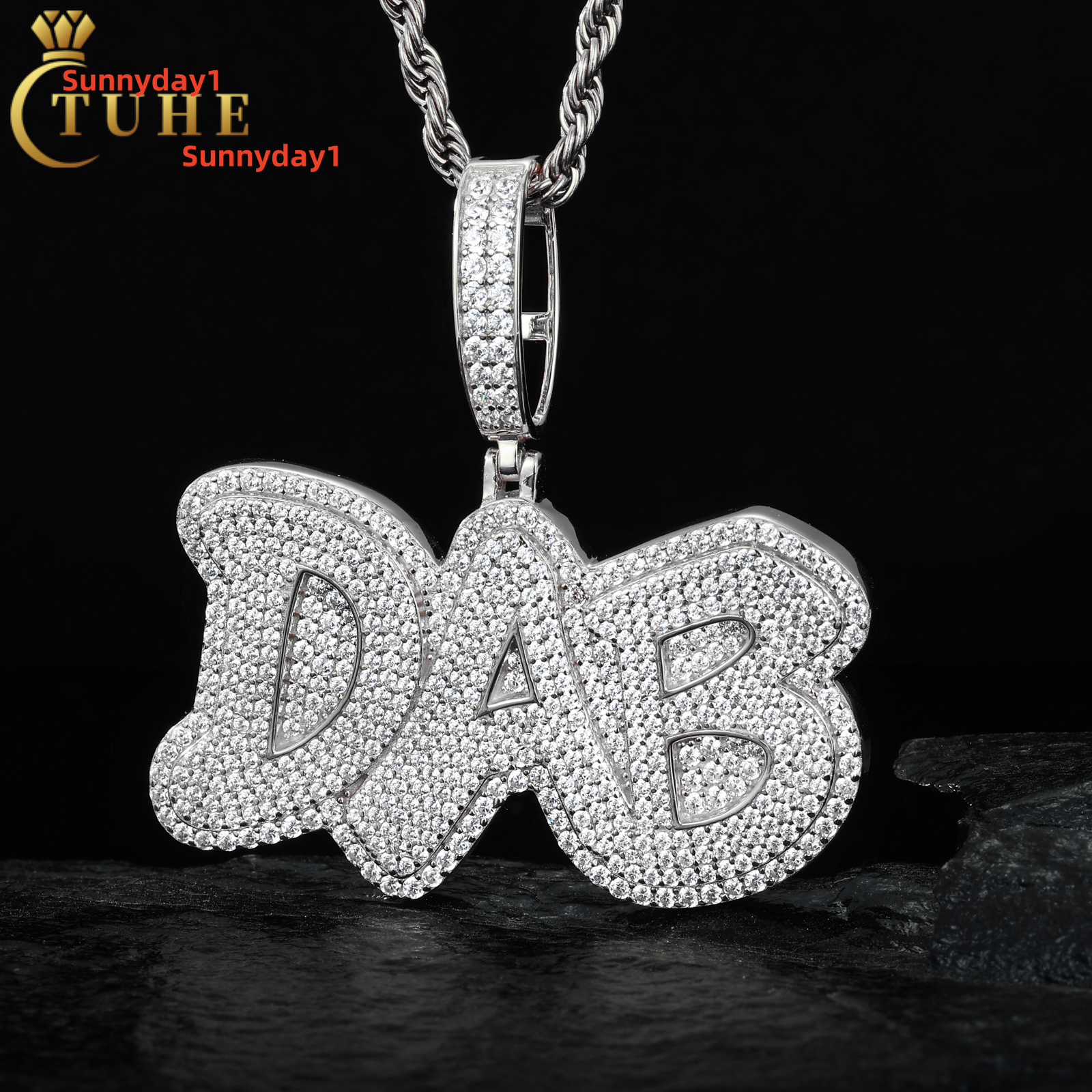 Moissanite Hip Hop Gesture Slang DAB Letter Pendant High Quality Handmade 925 Sterling Silver Lab Mossanite Diamond Mens Jewelry Customizable