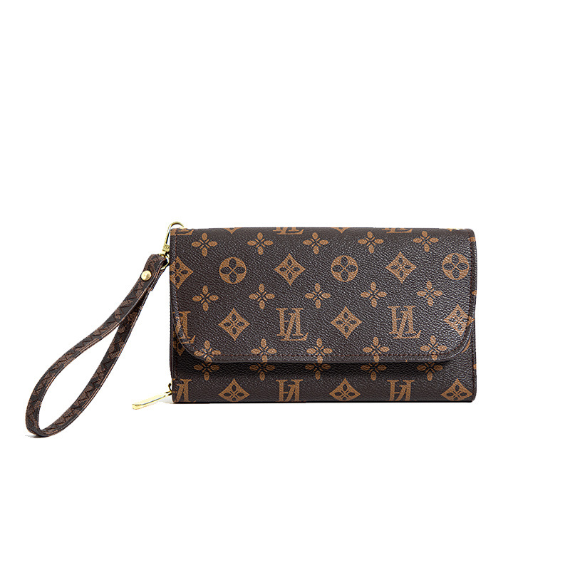 Wallet women's long style double zipper hand-held bag, shoulder crossbody bag, large capacity double-layer mobile phone bag, wrist strap, wallet 