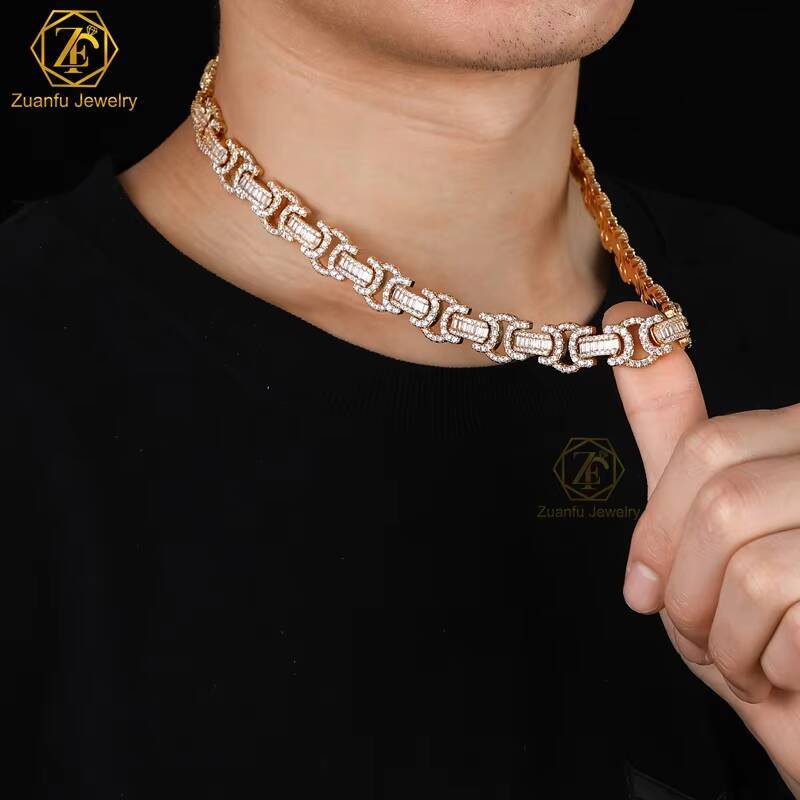 Hiphop Baguette Chain Link Cuban 14mm 925 Sterling Silver Iced Out VVS Diamond Moissanite Cuban Link Chain for Hip Hop