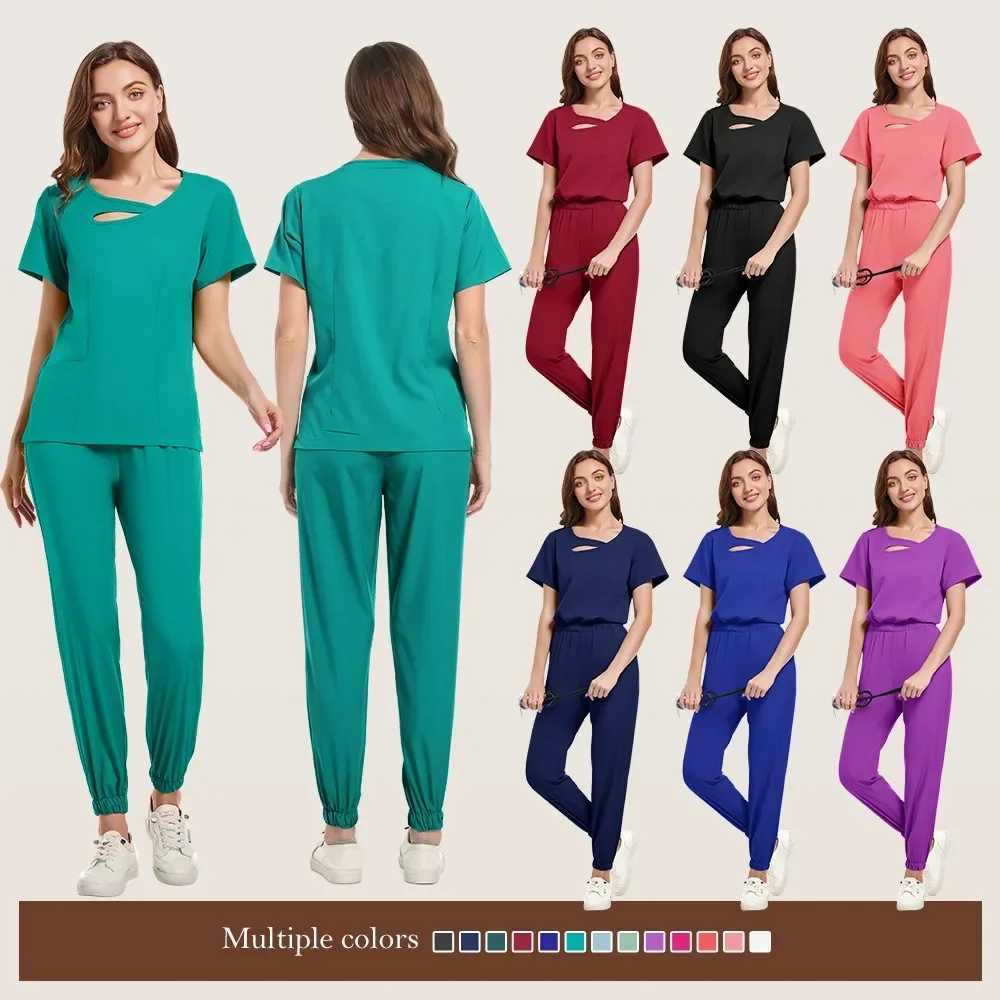 Medical frosted dental care accessories short Slyved top+pants set surgical suit women breathable frosted spa uniform X250410