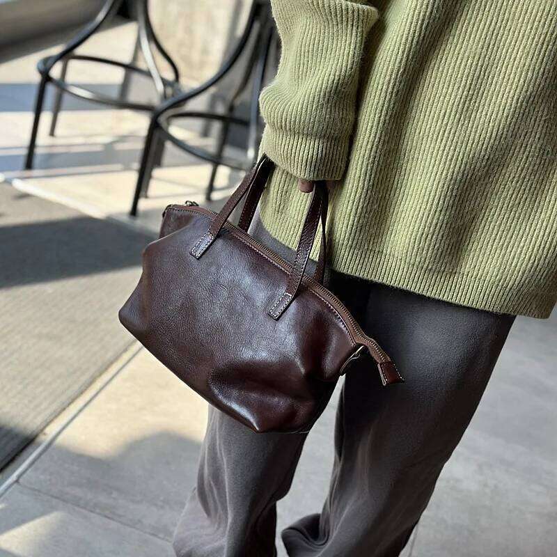 Genuine Quality Women's Top-Layer Cowhide Shoulder Crossbody Bag, Tree Paste Leather Wrinkled Handbag For Women